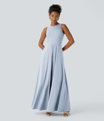 Breezeful™ Zipper Sleeveless Pocket Contrast Quick Dry Jumpsuit