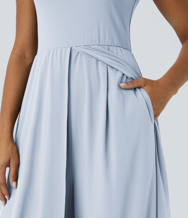 Breezeful™ Zipper Sleeveless Pocket Contrast Quick Dry Jumpsuit