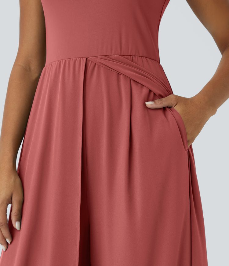 Breezeful™ Zipper Sleeveless Pocket Contrast Quick Dry Jumpsuit