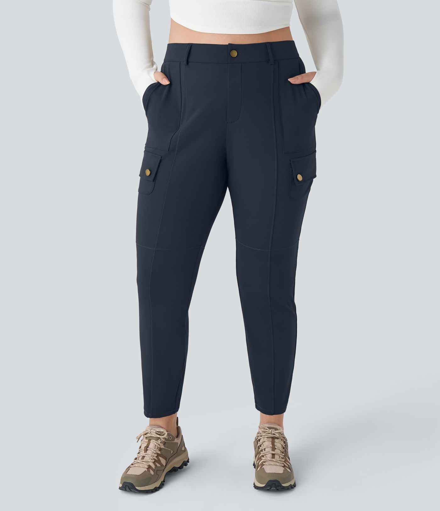 DayStretch High Waisted Zipper Pockets Solid Slim Hiking Plus Size Cargo Pants