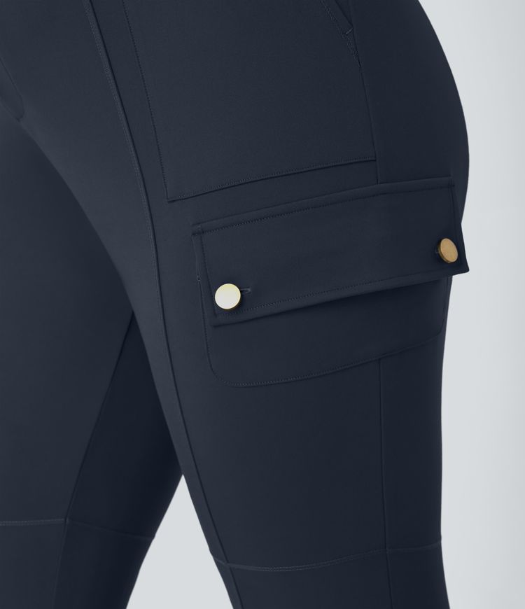 High Waisted Zipper Pockets Solid Slim Hiking Plus Size Cargo Pants