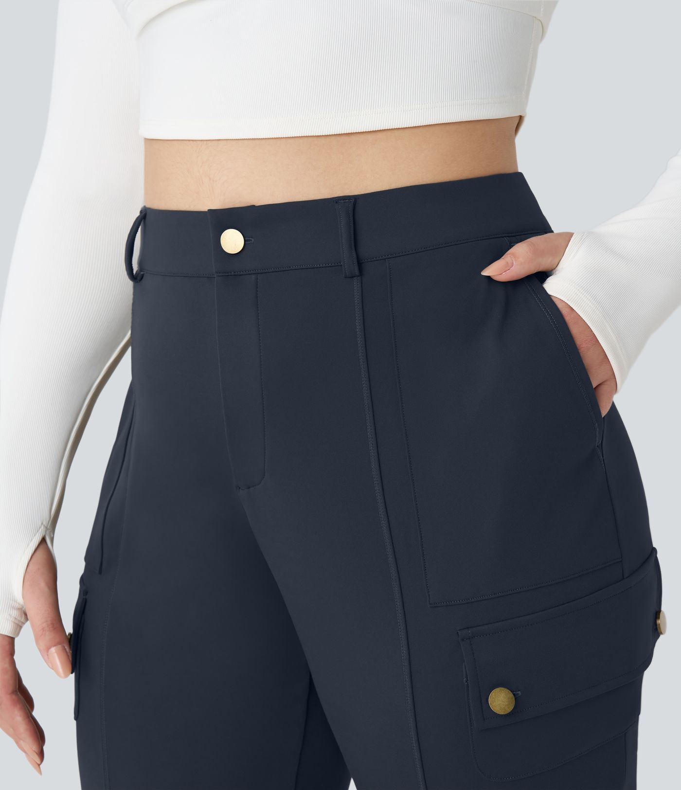 DayStretch High Waisted Zipper Pockets Solid Slim Hiking Plus Size Cargo Pants