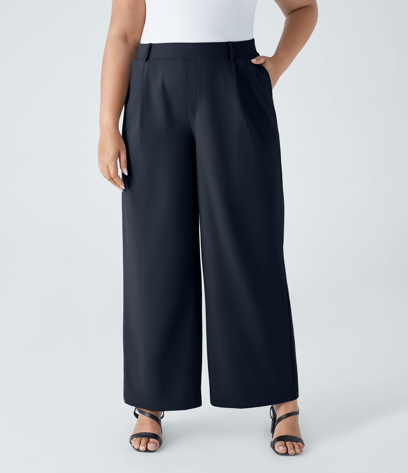 Hohe Taille Taschen Gerade Bein Arbeitshose in Übergröße