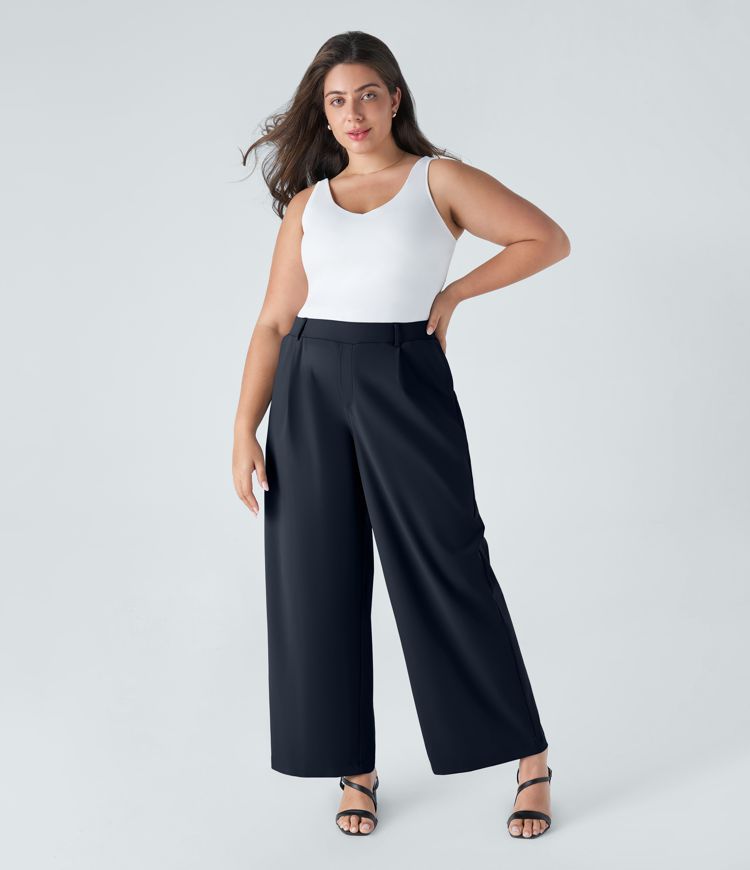 Hohe Taille Taschen Gerade Bein Arbeitshose in Übergröße