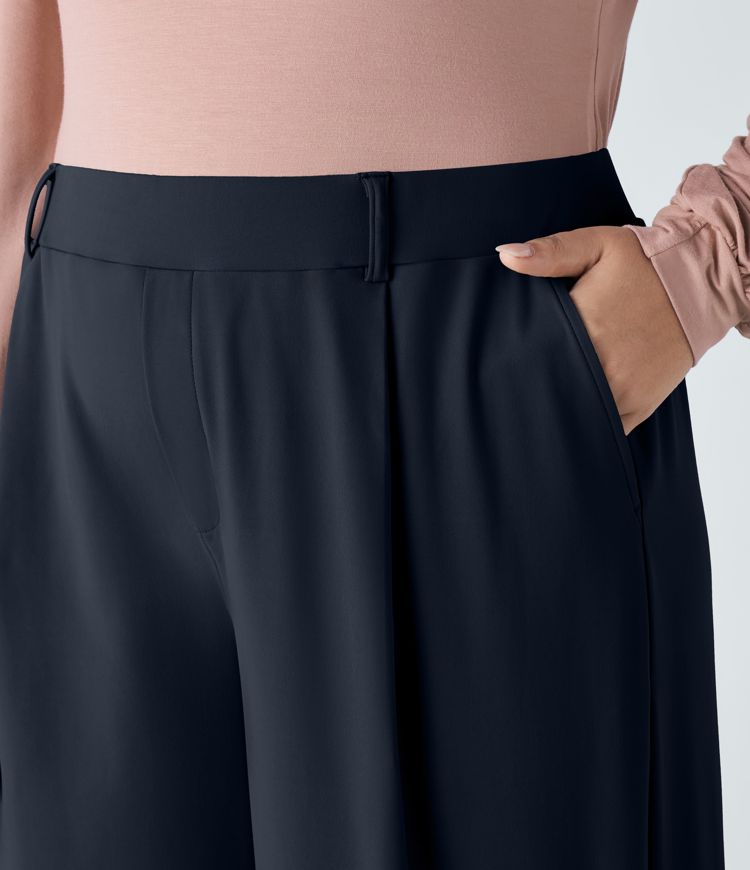 Hohe Taille Taschen Gerade Bein Arbeitshose in Übergröße