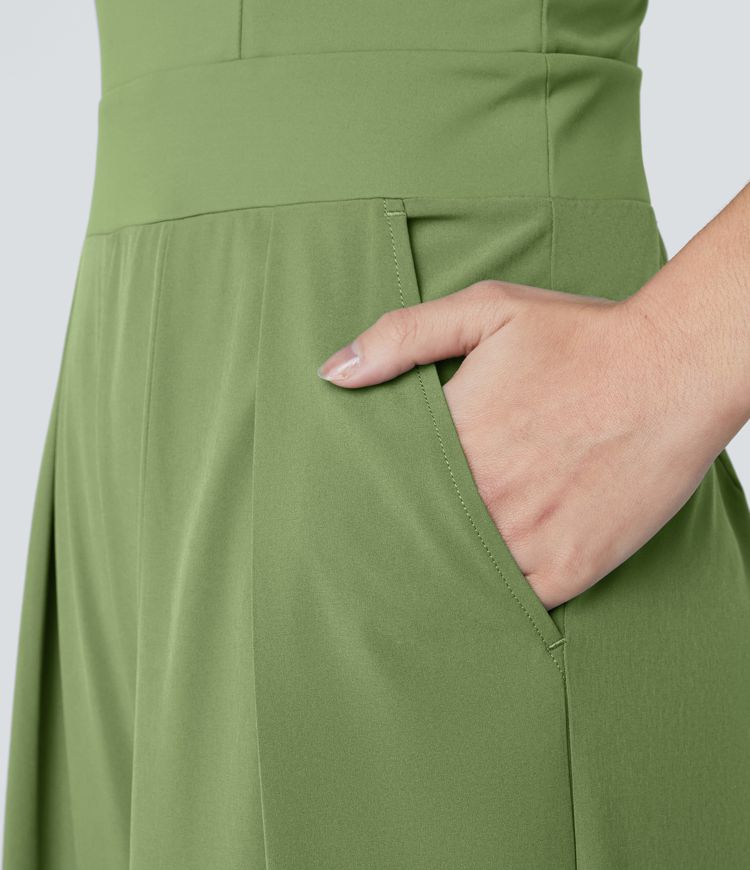 Breezeful™ Backless Side Invisible Zipper Pocket Wide Leg Quick Dry Resort Slip Jumpsuit