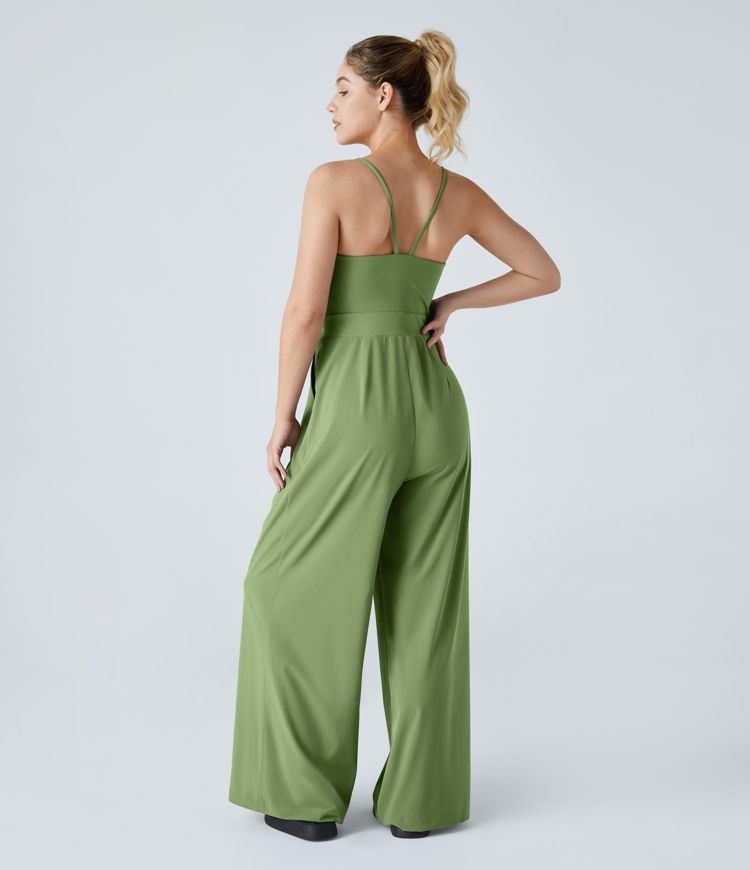 Breezeful™ Backless Side Invisible Zipper Pocket Wide Leg Quick Dry Resort Slip Jumpsuit