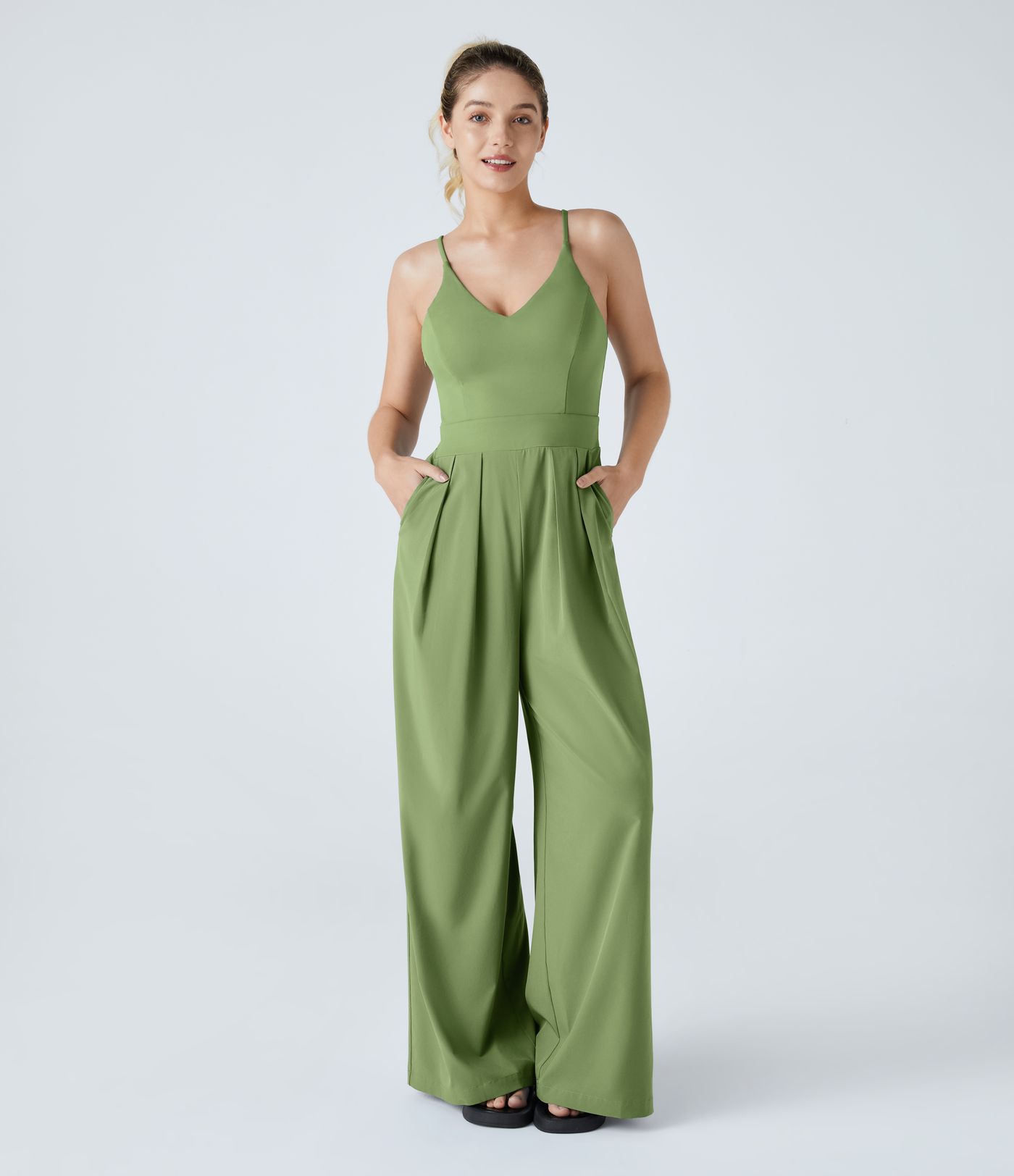 Breezeful™ Backless Side Invisible Zipper Pocket Wide Leg Quick Dry Resort Slip Jumpsuit