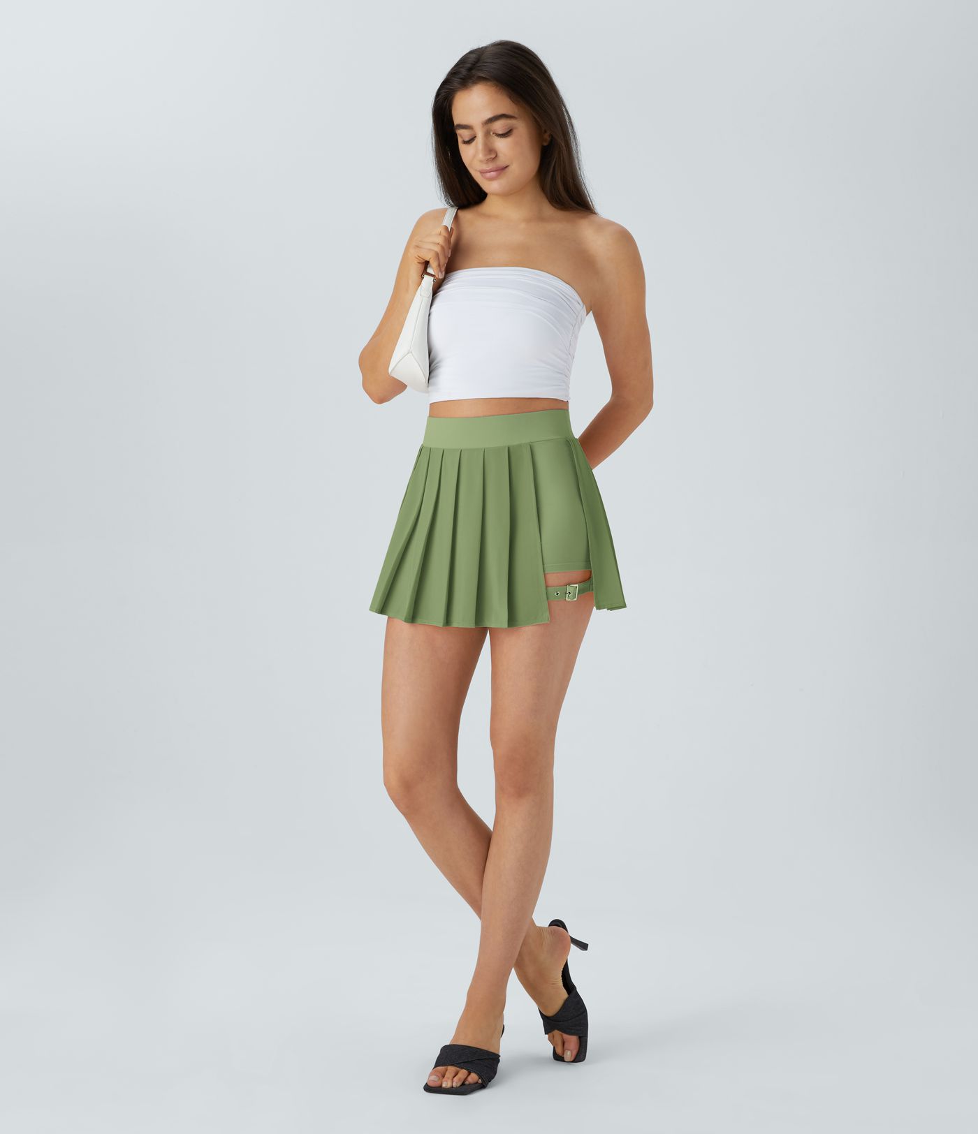 Breezeful™ High Waisted Pleated 2-in-1 Pocket Adjustable Buckle Micro Mini Quick Dry Casual Skirt