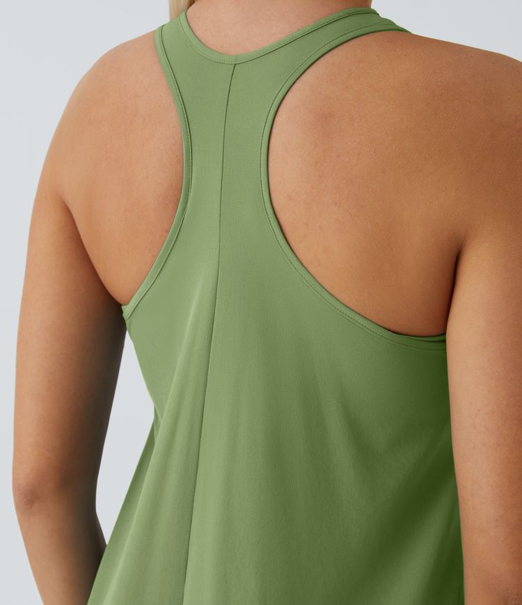 Breezeful™ Volné Midi Šaty bez Zad s Racer Výstřihem, Postranní Kapsou, Rychleschnoucí a Volnočasové