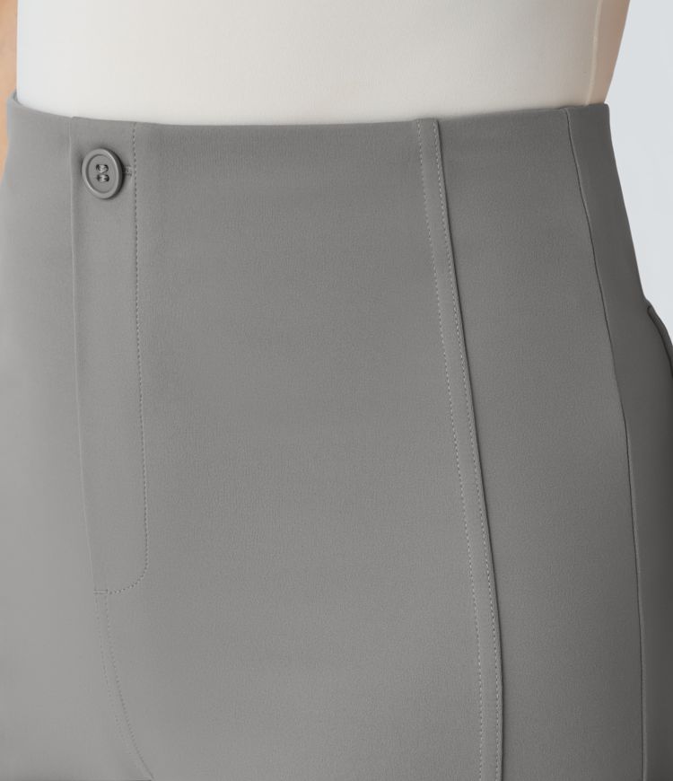 Pantalón  oficina pierna ancha bolsillo trasero botón decorativo tiro alto