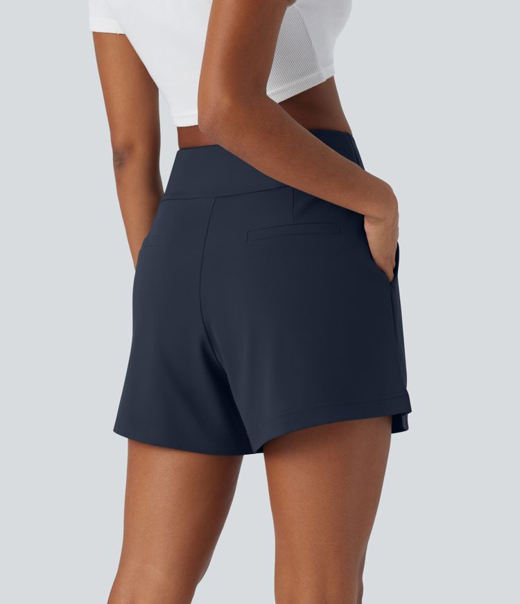 High Waisted Side Pocket Wide Leg Work Shorts