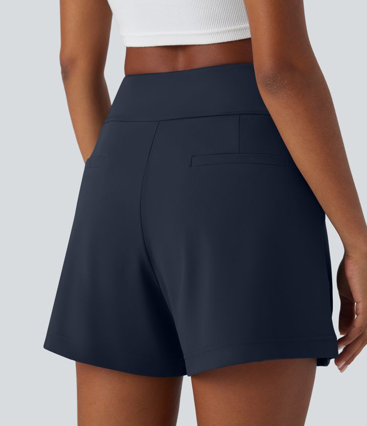 High Waisted Pocket Wide Leg Work Shorts