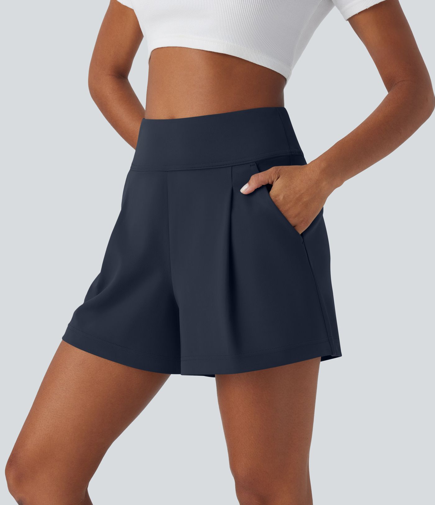 High Waisted Pocket Wide Leg Women Work Shorts