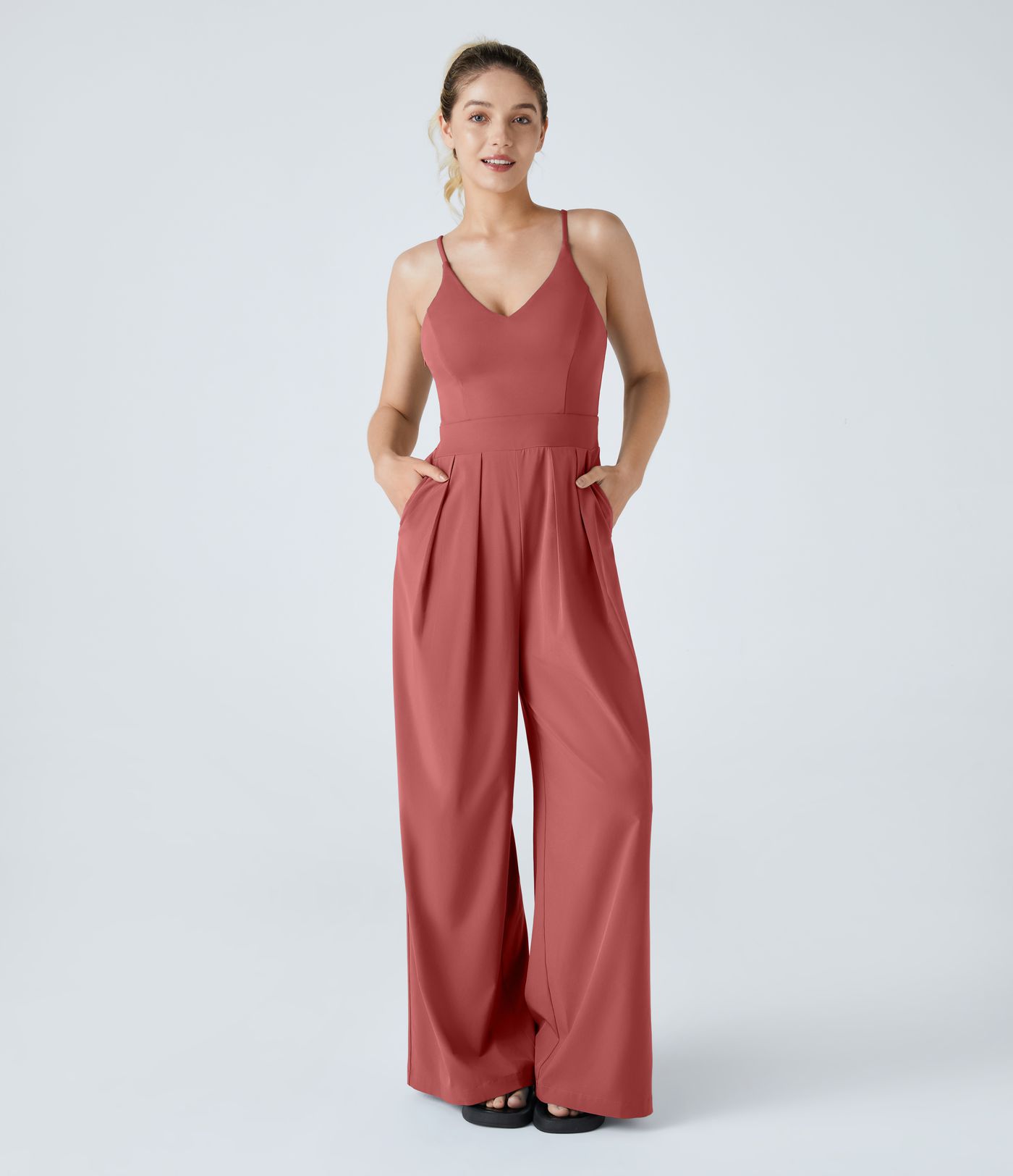 Breezeful™ Backless Side Invisible Zipper Pocket Wide Leg Quick Dry Resort Slip Jumpsuit