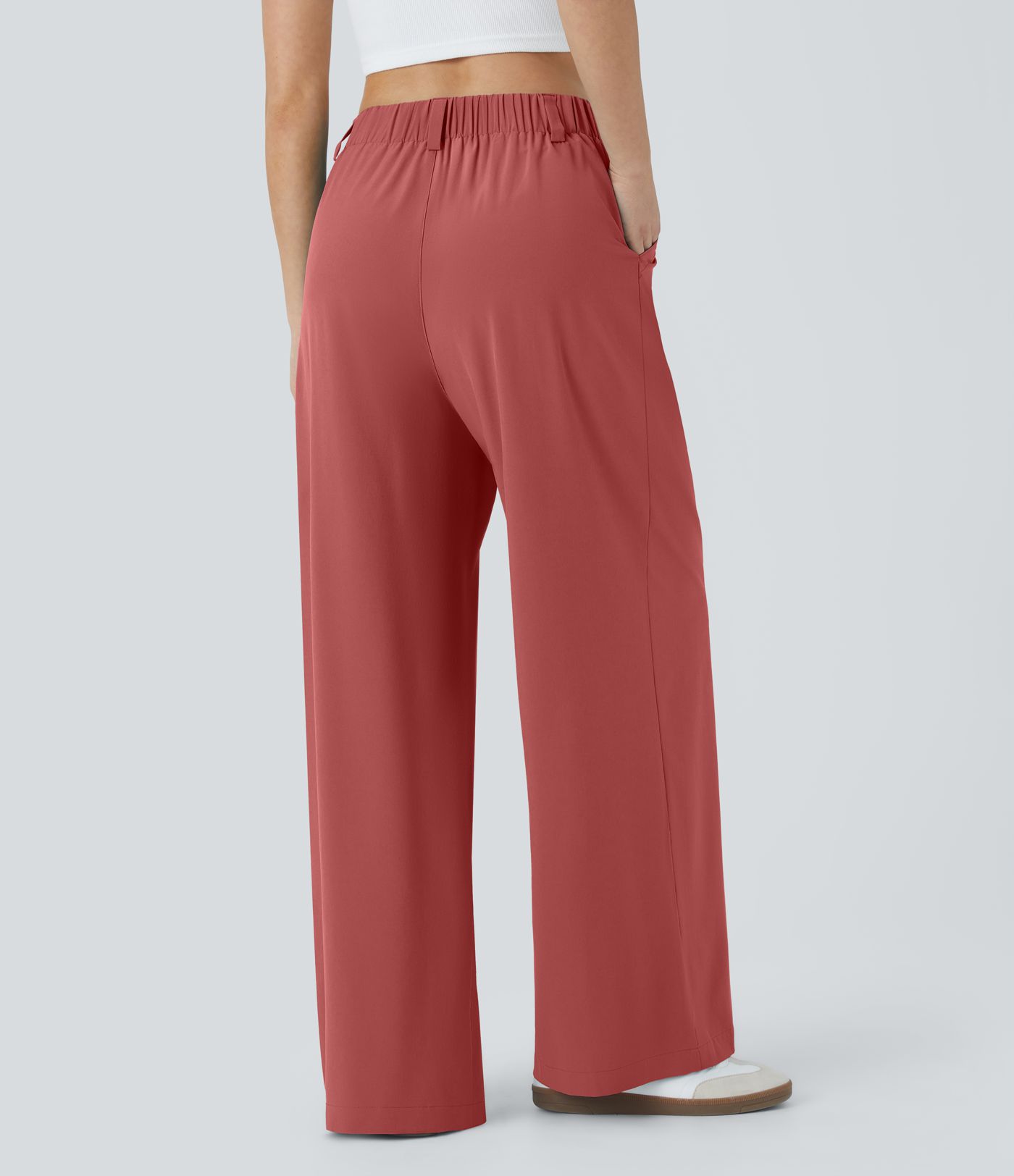 Breezeful™ High Waisted Side Pocket Wide Leg Flowy Solid Palazzo Quick Dry Casual Trousers
