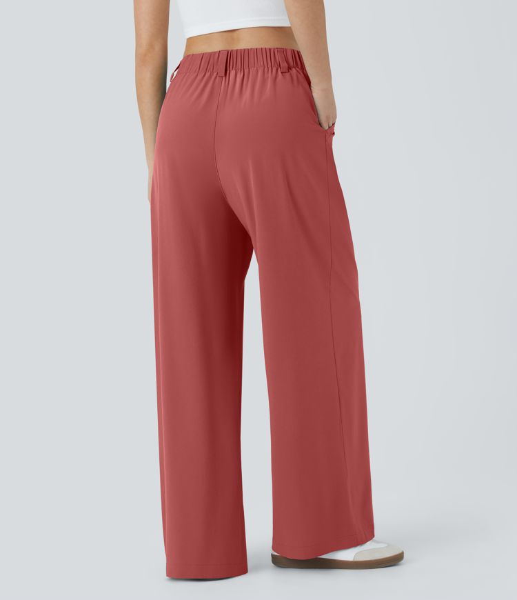 Breezeful™ High Waisted Plicated Side Pocket Wide Leg Flowy Solid Palazzo Quick Dry Casual Pants