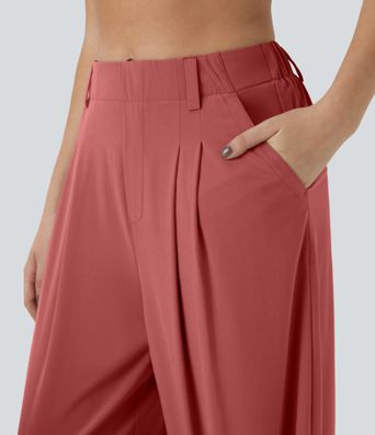 Breezeful™ High Waisted Side Pocket Wide Leg Flowy Solid Palazzo Quick Dry Casual Trousers