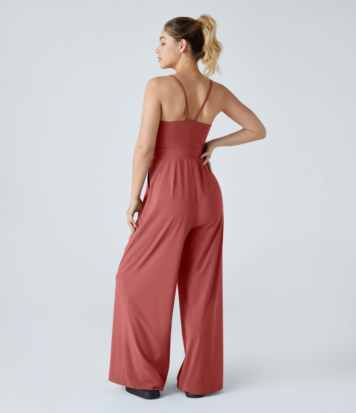Breezeful™ Backless Side Invisible Zipper Pocket Wide Leg Quick Dry Resort Slip Jumpsuit
