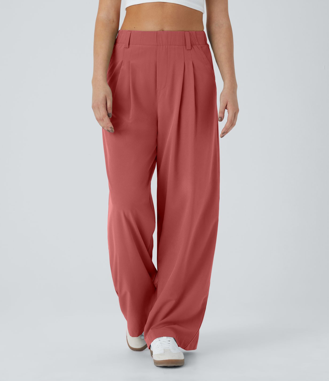Breezeful™ High Waisted Side Pocket Wide Leg Flowy Solid Palazzo Quick Dry Casual Trousers