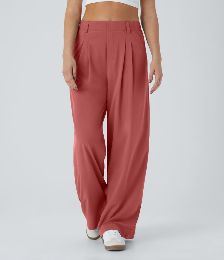 Breezeful™ High Waisted Plicated Side Pocket Wide Leg Flowy Solid Palazzo Quick Dry Casual Pants