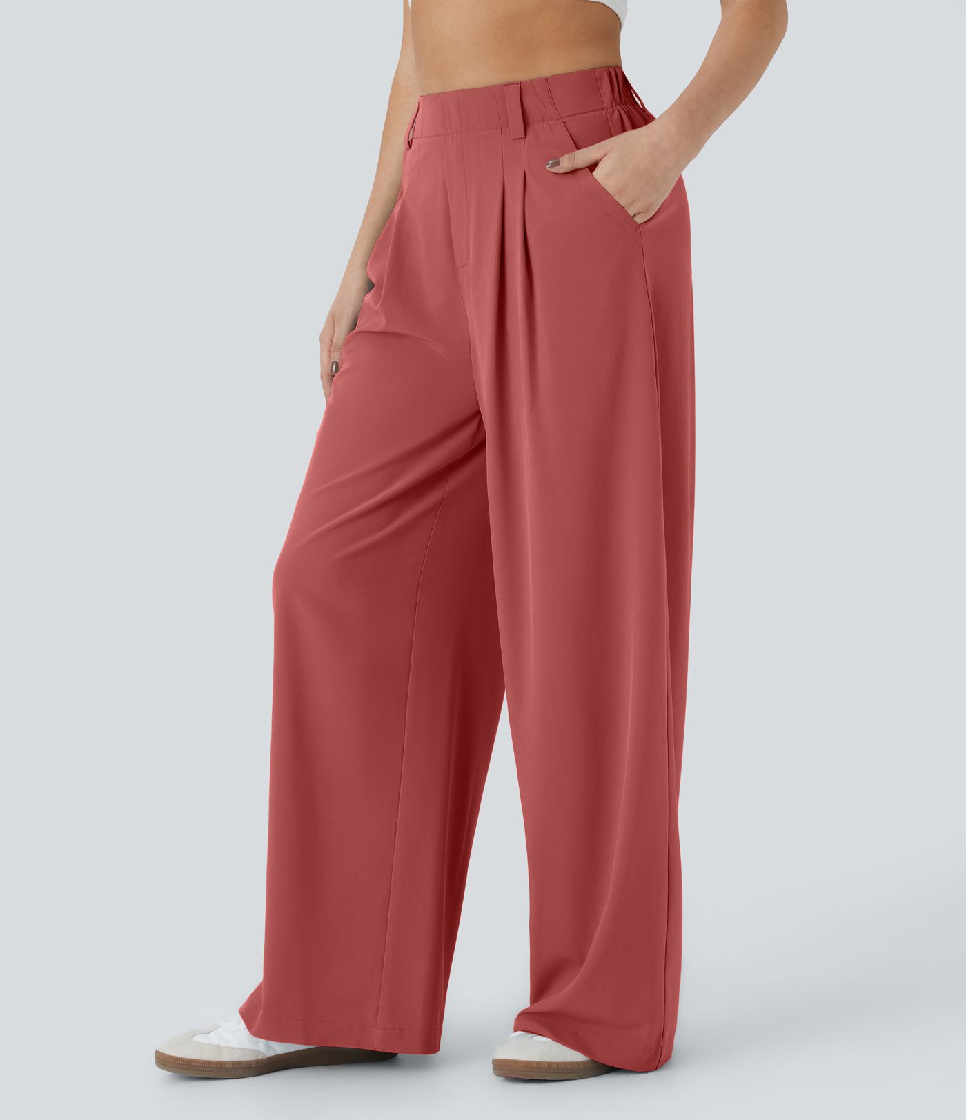 Breezeful™ High Waisted Side Pocket Wide Leg Flowy Solid Palazzo Quick Dry Casual Trousers