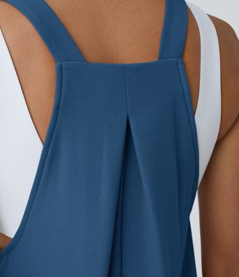 Pockets Waffle Casual Short Overalls