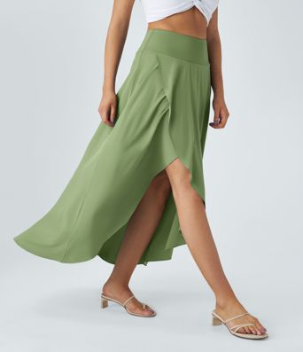 Breezeful™ High Waisted High Low Ruffle 2-in-1 Flowy Quick Dry Casual Regular Maxi Skirt