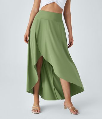 Breezeful™ High Waisted High Low Ruffle 2-in-1 Flowy Quick Dry Casual Regular Maxi Skirt
