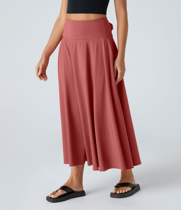 Breezeful™ High Waisted Tie Back Side Pocket 2-in-1 Flowy Quick Dry Midi Casual Skirt