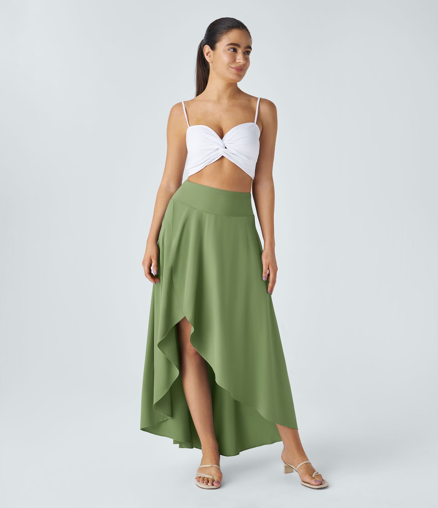 Breezeful™ High Waisted High Low Ruffle 2-in-1 Flowy Quick Dry Casual Regular Maxi Skirt