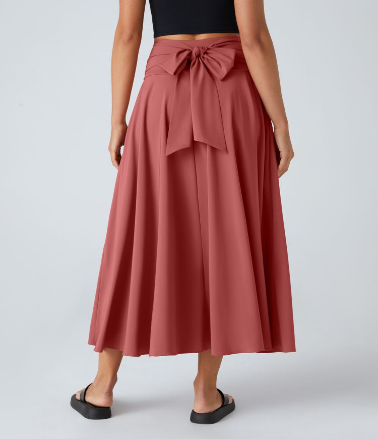 Breezeful™ High Waisted Tie Back Side Pocket 2-in-1 Flowy Quick Dry Midi Casual Skirt