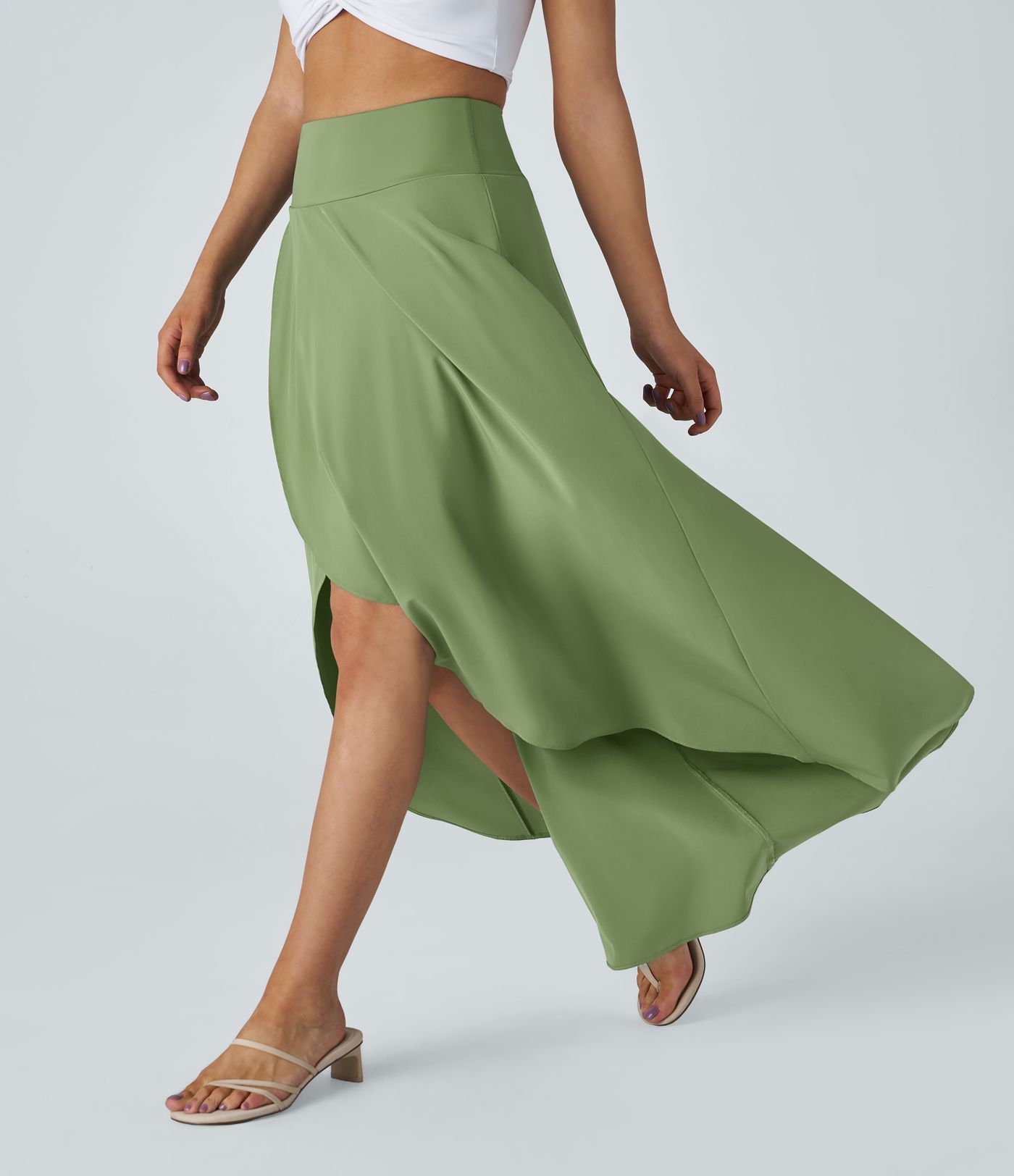 Breezeful™ High Waisted High Low Ruffle 2-in-1 Flowy Quick Dry Casual Regular Maxi Skirt