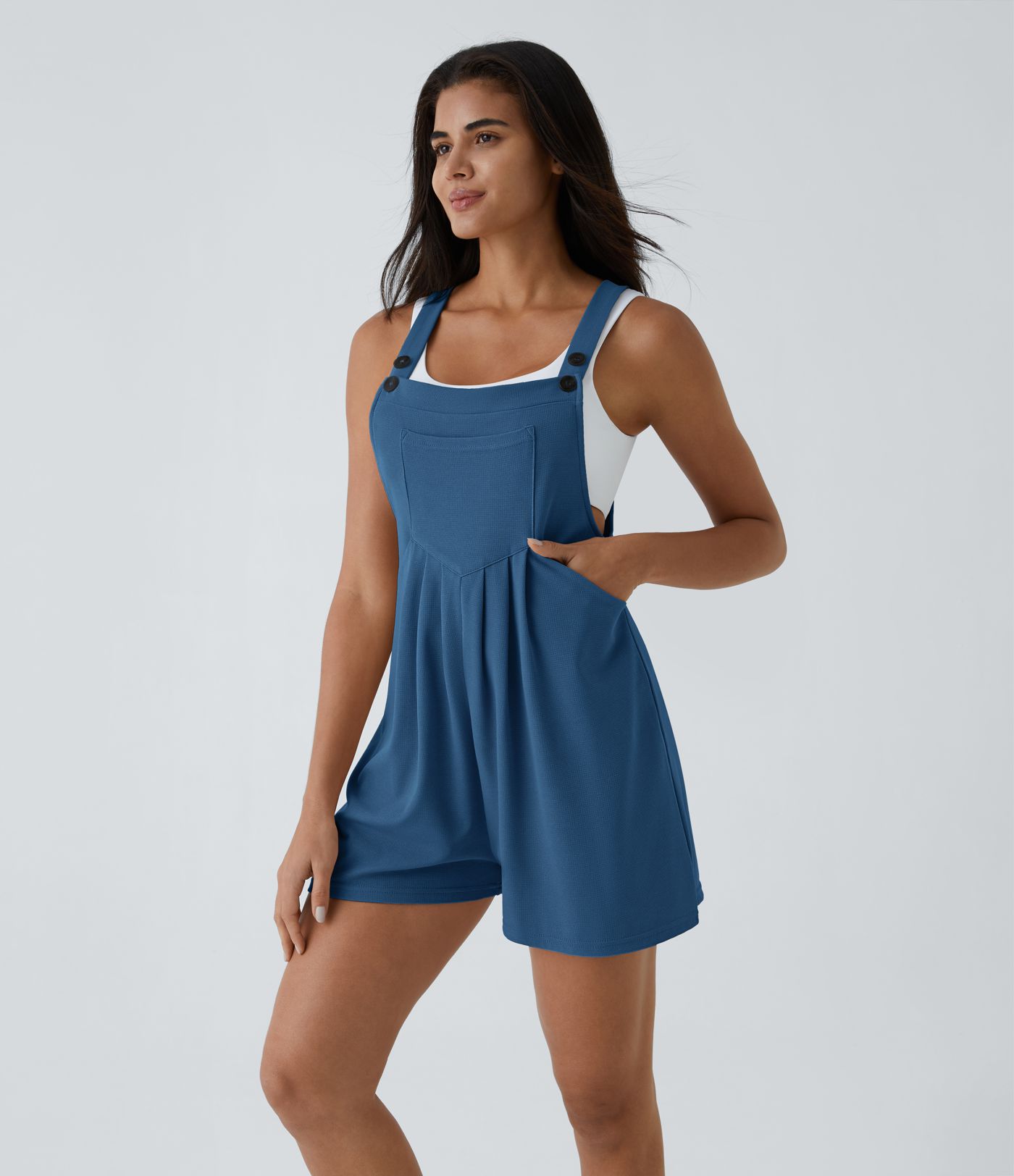 Pockets Waffle Casual Short Overalls