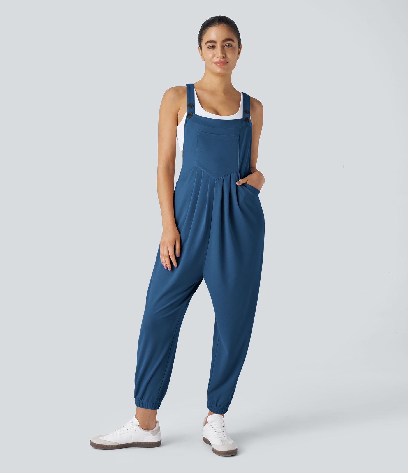Pockets Waffle Women Casual Work Overalls