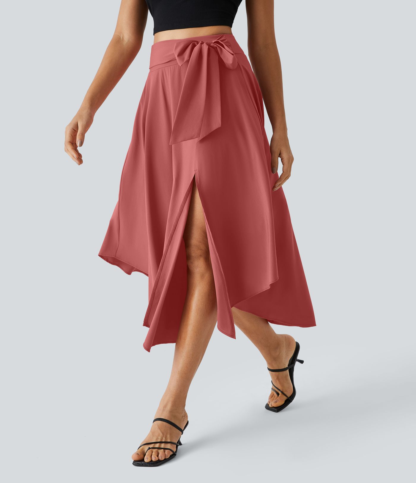 Breezeful™ High Waisted Tie Side 2-in-1 Curved Hem Flowy Quick Dry Midi Casual Skirt