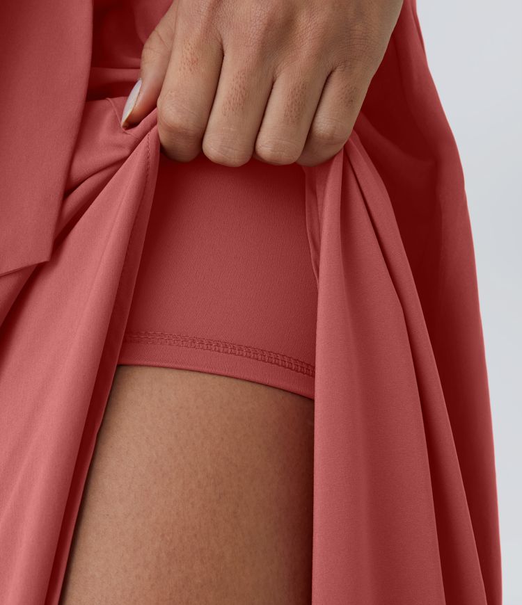 Breezeful™ High Waist Tie-Side Slit 2-in-1 Curved Hem Flowy Quick-Dry Midi-Length Casual Skirt