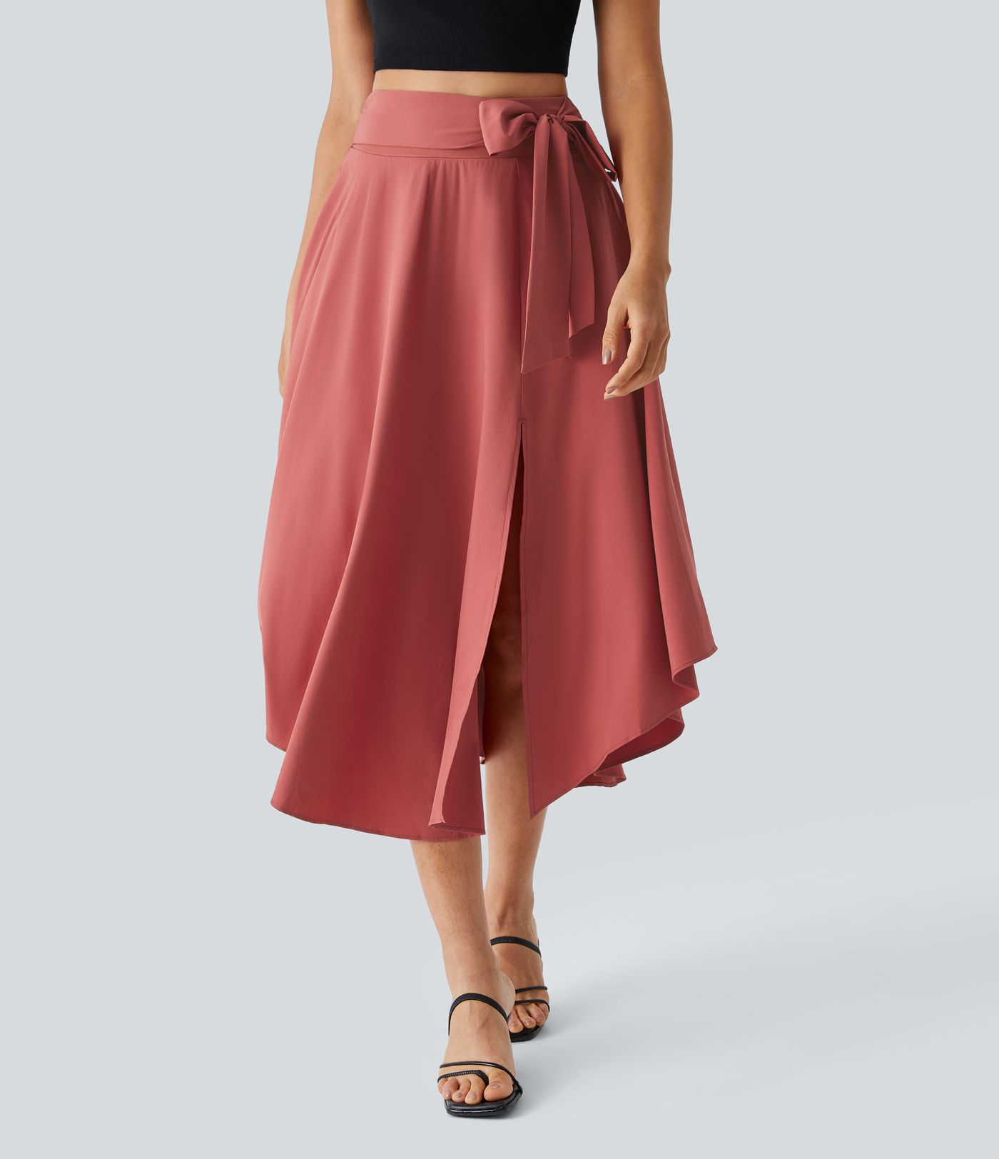 Breezeful™ High Waisted Tie Side 2-in-1 Curved Hem Flowy Quick Dry Midi Casual Skirt