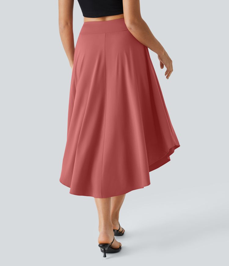 Breezeful™ High Waist Tie-Side Slit 2-in-1 Curved Hem Flowy Quick-Dry Midi-Length Casual Skirt