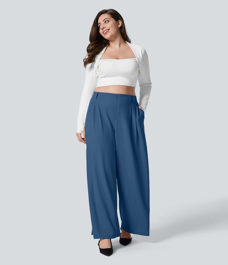 Halara Flex™ High Waisted Pocket Wide Leg Waffle Women Baggy Work Pants Plus Size