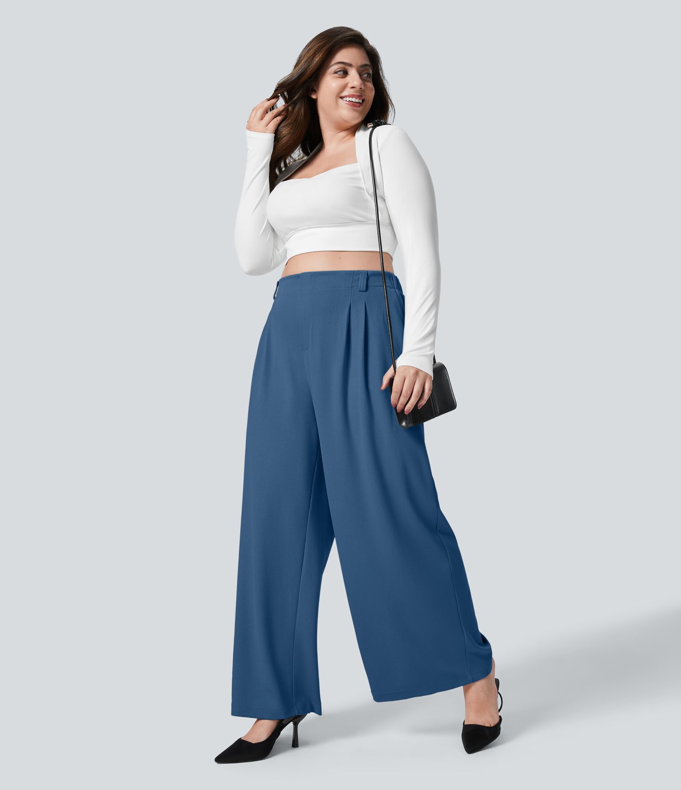 Halara Flex™ High Waisted Pocket Wide Leg Waffle Women Baggy Work Pants Plus Size