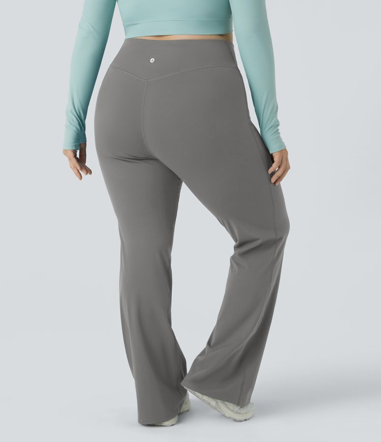 High Waisted Crossover Full Length Flare Plus Size Leggings