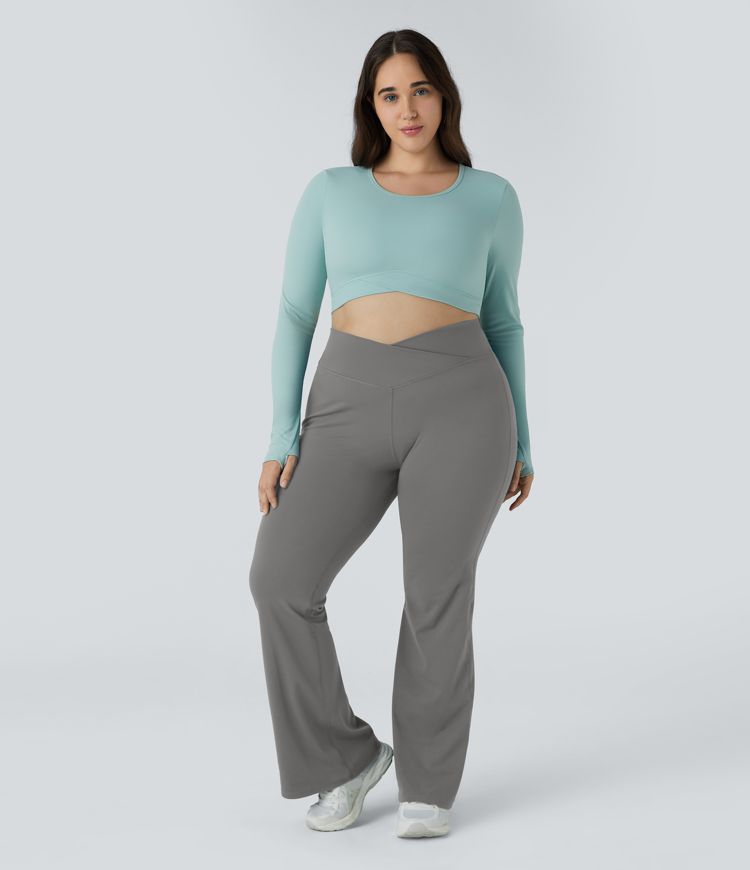 DayStretch High Waisted Crossover Full Length Flare Plus Size Leggings