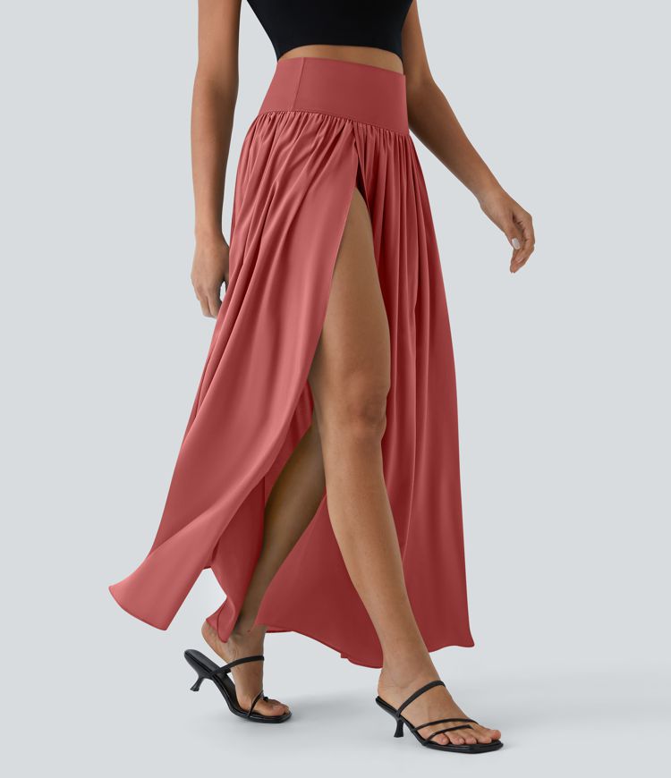 Breezeful™ High Waisted Plicated Split 2-in-1 Flowy Quick Dry Maxi Casual Skirt