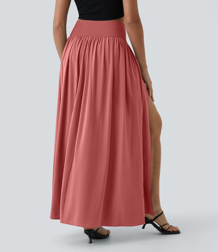 Breezeful™ High Waisted Plicated Split 2-in-1 Flowy Quick Dry Maxi Casual Skirt