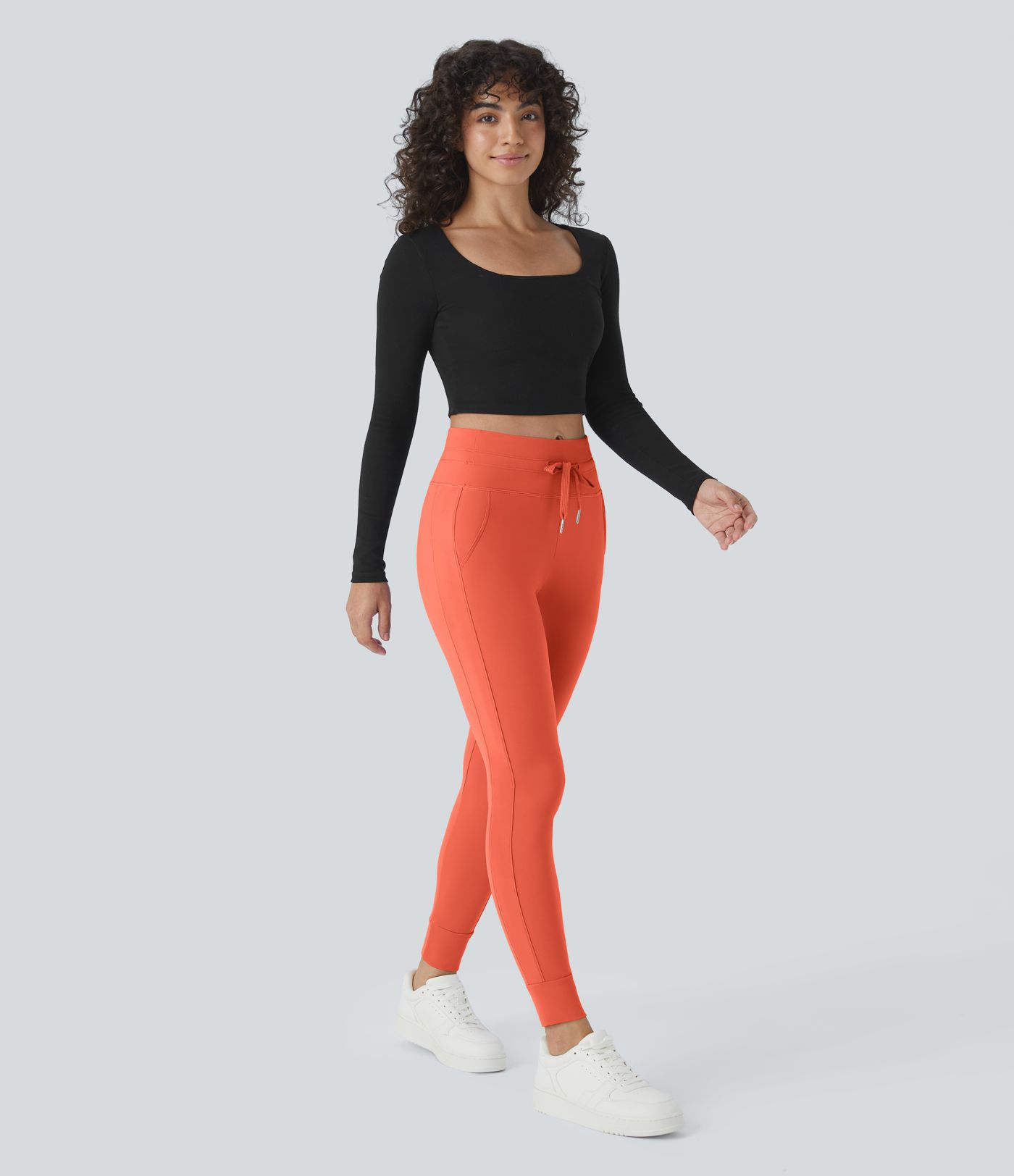 Softlyzero™ Plush joggers, plain, full length, side pocket, drawstring, high waist