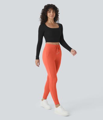 Softlyzero™ Plush joggers, plain, full length, side pocket, drawstring, high waist