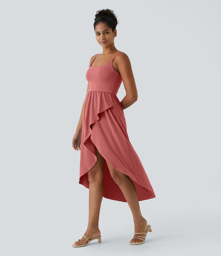 Breezeful™ Backless High Low 2-Piece Side Pocket Flowy Midi Quick Dry Casual Dress