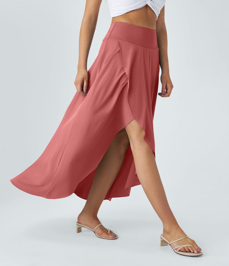 Breezeful™ High Waisted High Low Ruffle 2-in-1 Flowy Quick Dry Casual Regular Maxi Skirt