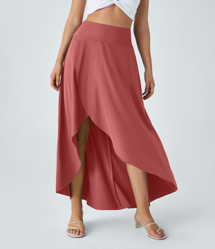 Breezeful™ High Waisted High Low Ruffle 2-in-1 Flowy Quick Dry Casual Regular Maxi Skirt